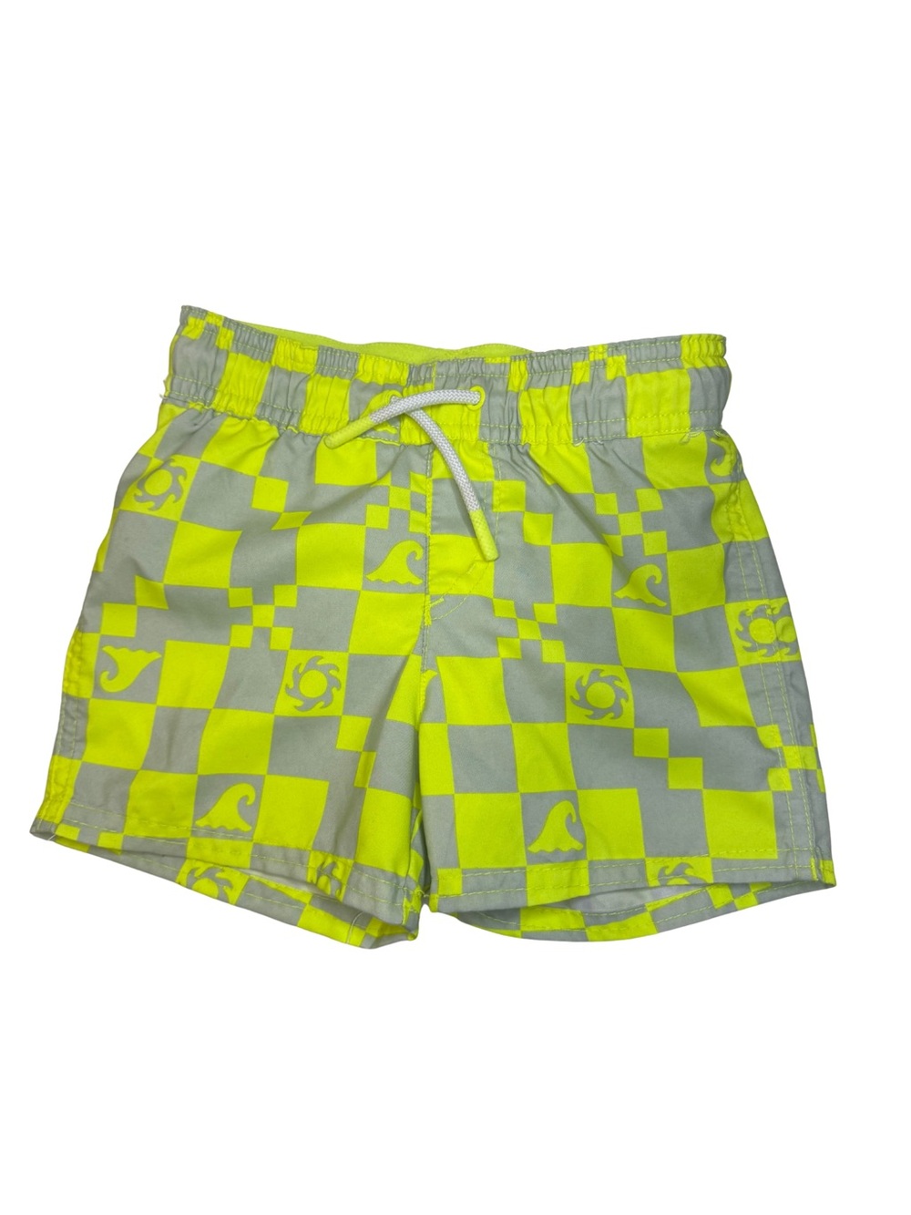 Cat & Jack Boys Neon Yellow Checkerboard Swim Shorts